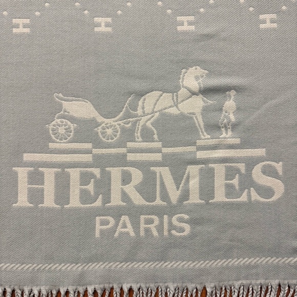 Hermès fringe scarf in light gray and white cashmere and silk - Picture 4 of 13